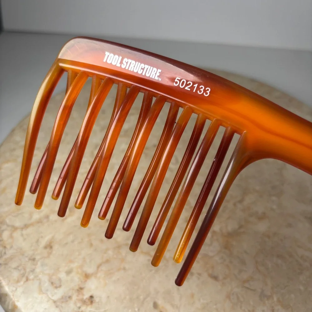 Tool Structure Hair Comb OS Amber Tortoise Wide Tooth Detangler Rake 502133